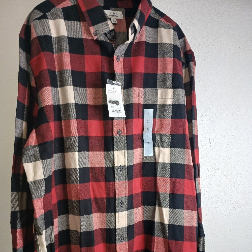 Croft & Barrow black red white Flannel Size XL